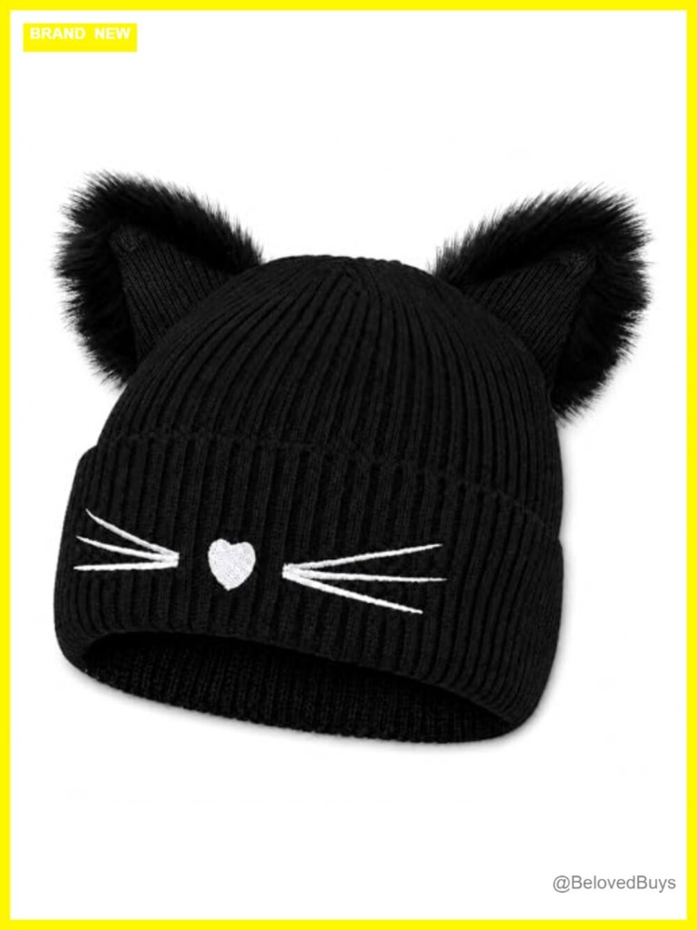 Cat Ear Beanie Crochet Knitted Winter Hat Y2K Kawaii Pull-On Cap for Women